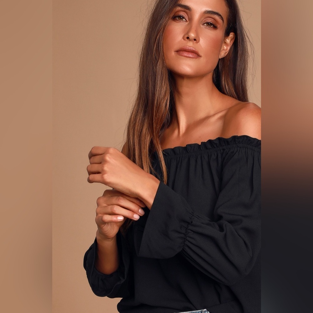 🖤 Lulus All in Good Fun Black Off-the-Shoulder Top - Sz Medium - Picture 2 of 11
